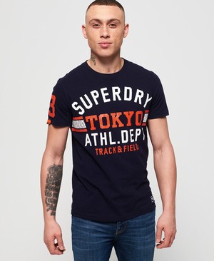 Superdry Track & Field Lite Tri Férfi Pólók Sötétkék | SIVXE2397